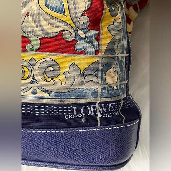 🧁🍯LOEWE Ceramica Sevillana Print Canvas Bag w/Blue Leather Trim - Picture 6 of 13